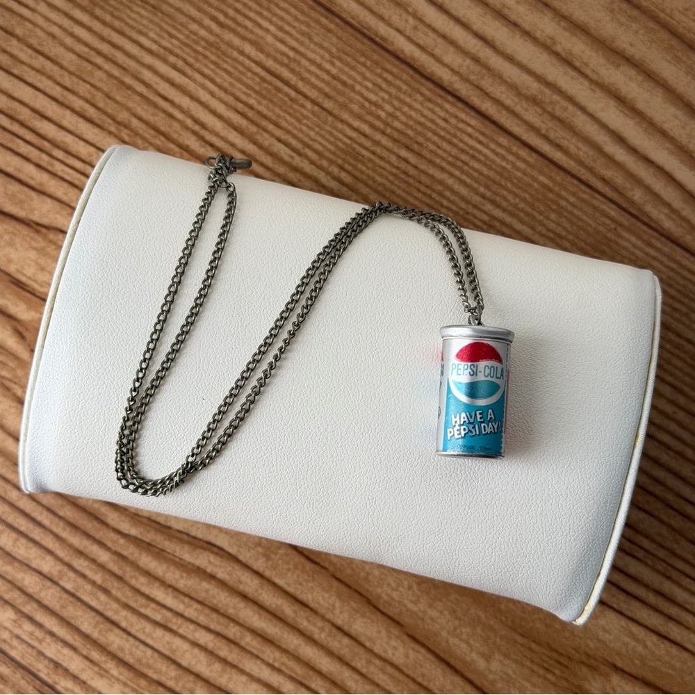 Vintage Pepsi Mini Soda Pop Can Silver Tone Necklace